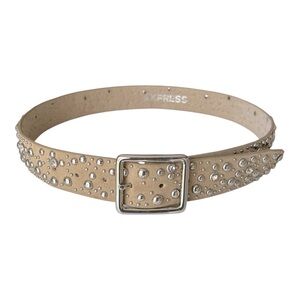 Express Beige Studded Belt with Silver Accents
